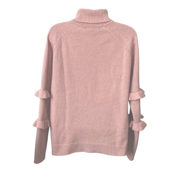 Marled Turtleneck Sweater M 100% Cashmere Cable Knit Ruffled Soft Dusty Pink - Picture 2 of 7